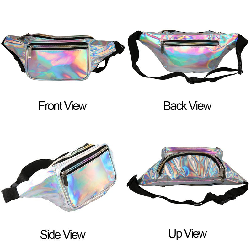 Holographic Fanny Pack– Fashion Rave Waist Bag with Adjustable Belt for Women and Men A-Holographic Silver - BeesActive Australia