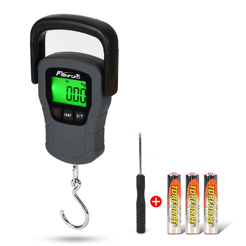 [AUSTRALIA] - Fishfun Fish Scale, 110lb/50kg Digital Hanging Hook Fishing Scale with Backlit and Tape Measure, Pounds & Ounces, Comfortable Handle and Large Hook, 3 AAA Batteries Included 