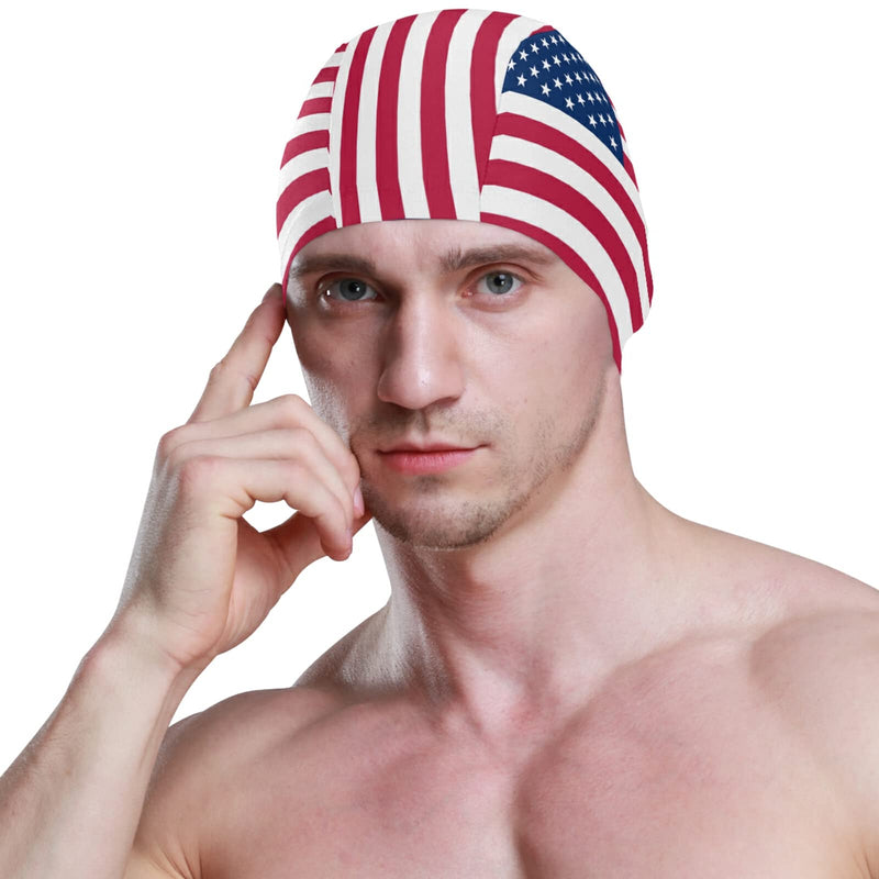 Dallonan Swimming Cap Flag Unisex Adult Swim Cap Polyester American Flag - BeesActive Australia