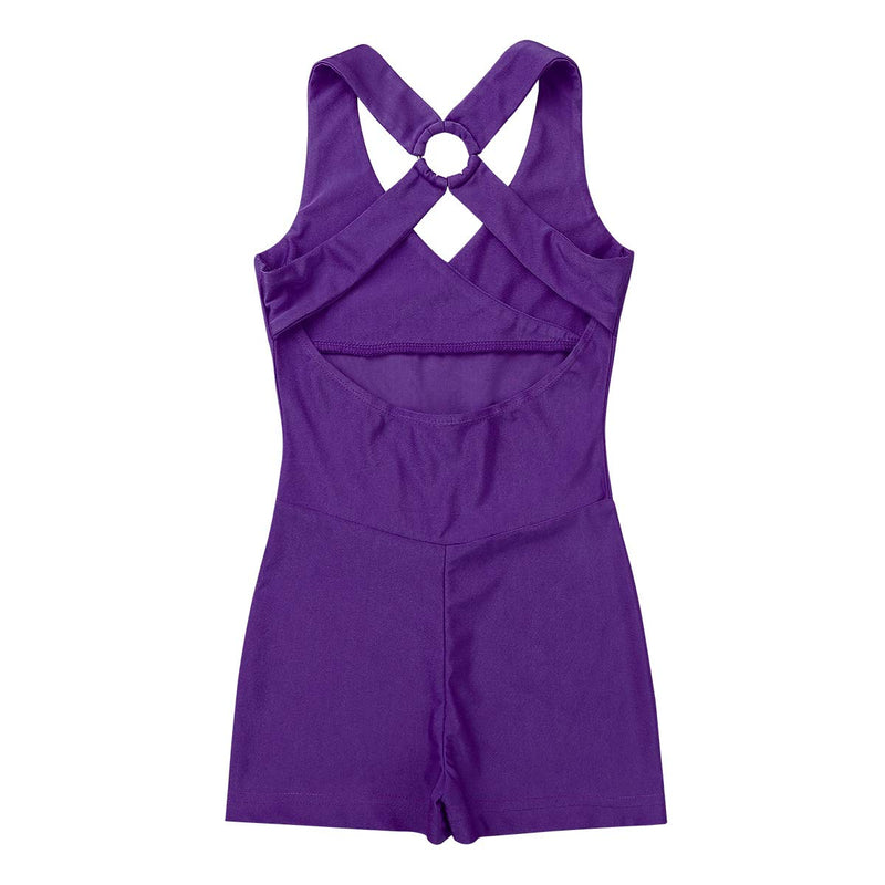 [AUSTRALIA] - inlzdz Kids Girls Sleeveless V-Neck Criss Cross Back Leotard Ballet Dance Gymnastic Sports Jumpsuit Bodysuit Purple 4-5 