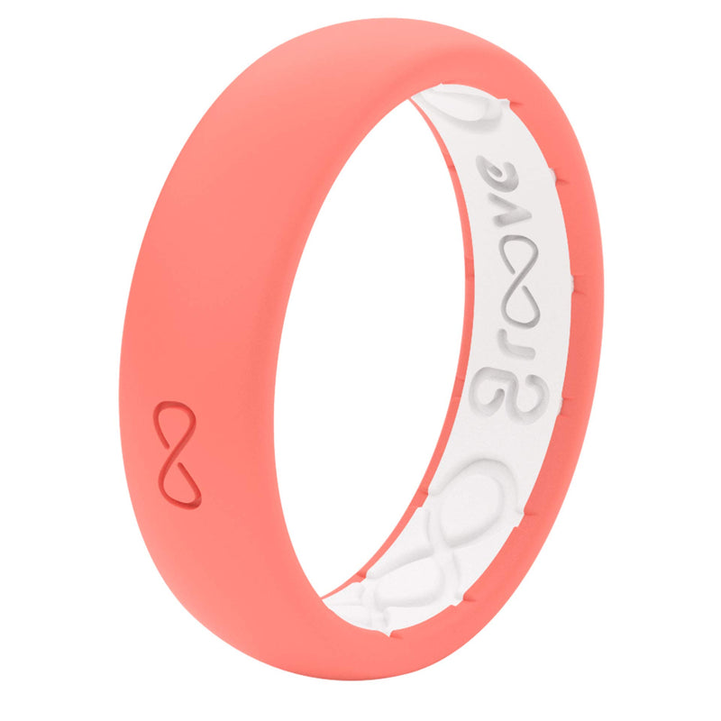 Groove Life Silicone Wedding Ring for Women - Breathable Rubber Rings for Women, Lifetime Coverage, Unique Design, Comfort Fit Womens Ring - Thin Solid Coral 4 - BeesActive Australia