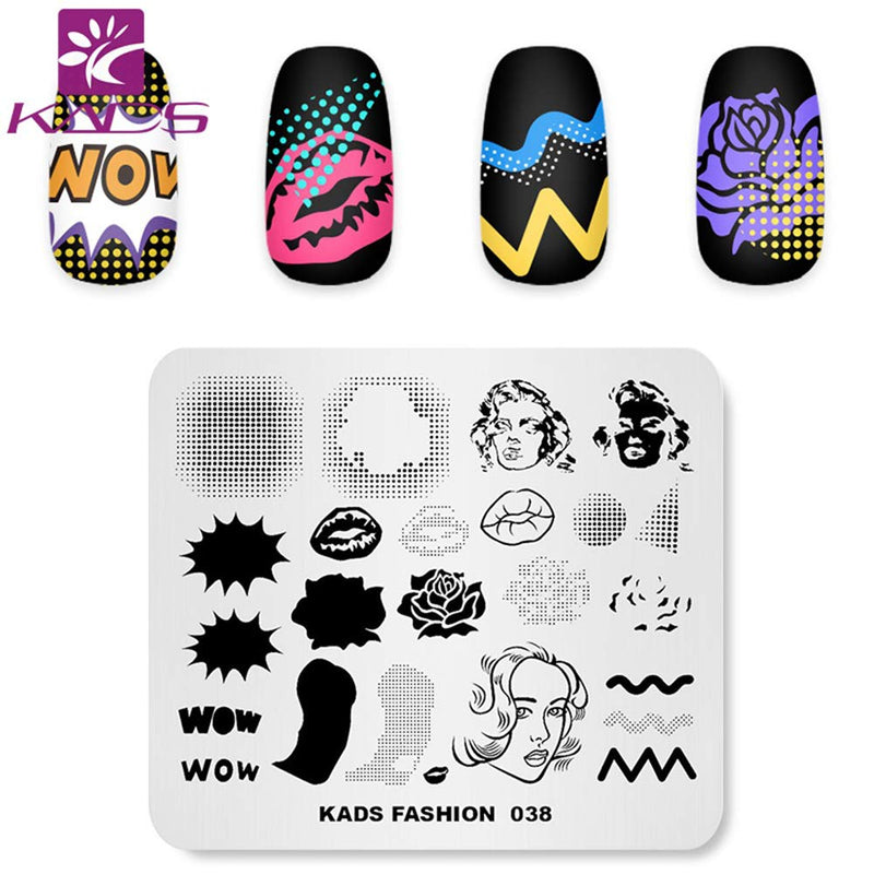 KADS Nail Stamping Plate Fashion Nail Art Stamp Template DIY Image Template Manicure Lip Rose Stamping Plate Stencil Tools (FA038) FA038 - BeesActive Australia