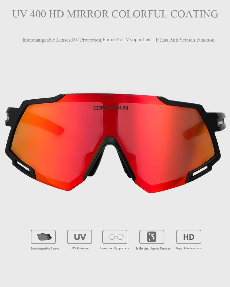 COMAXSUN Polarized Cycling Sunglasses with 5 Lens Anti-UV400,Mens Womens Sports Glasses,Running Fishing Driving Sunglasses Black - BeesActive Australia