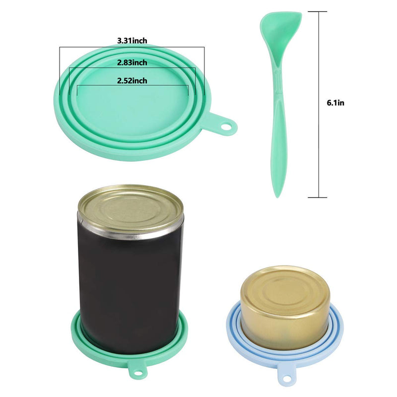 SLSON 2 Pack Pet Food Can Cover Universal Silicone Cat Dog Food Can Lids 1 Fit 3 Standard Size Can Tops with 2 Spoons,Light Blue and Green - BeesActive Australia