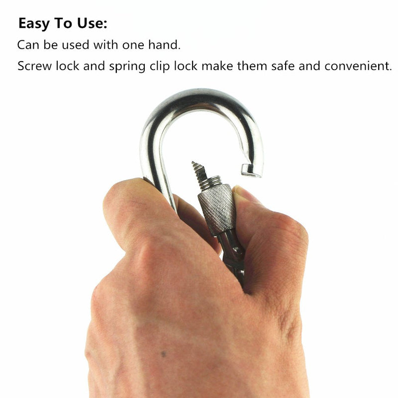 VanFn Screw Lock Carabiner Hook, Locking Carabiners 316 Stainless Steel 1 Pcs 1.77 x 3.54inch - BeesActive Australia