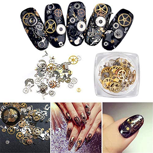 ORIONE 1 Pack Watch Gear Punk Steampunk Nail Decorations Ultra Thin Wheel Gear 3D Nail Decoration Steam Punk Metal Nail Art Decoration - BeesActive Australia