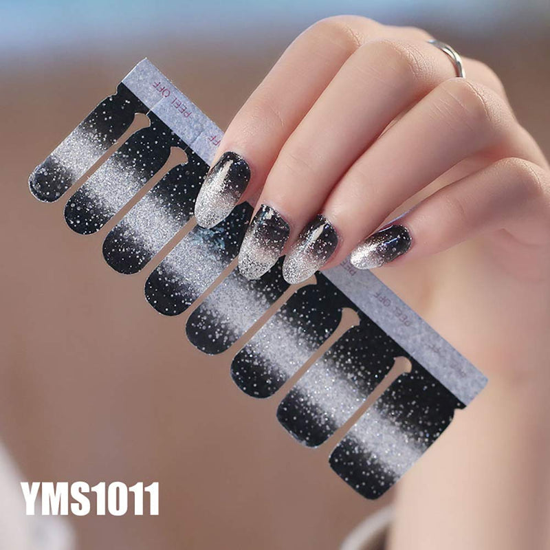 WOKOTO 8 Pieces Shine Nail Polish Sticker Tips With 1Pcs Nail File Gradient Full Wraps Nail Art Adhesive Decals Manicure Sticker Strips Set - BeesActive Australia