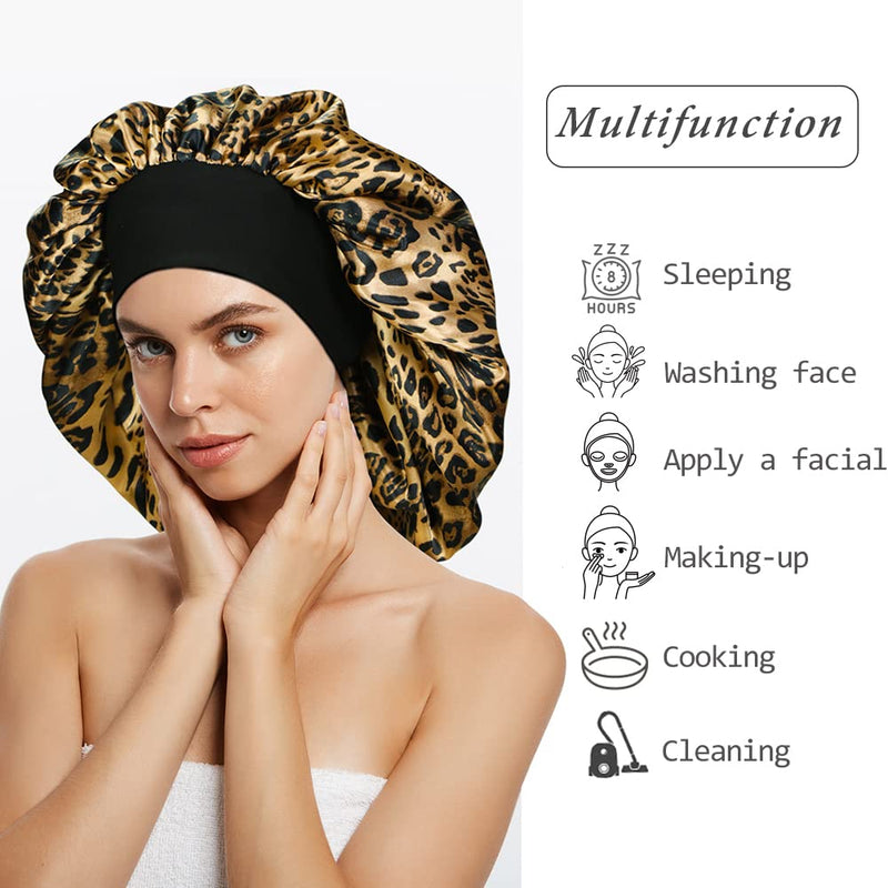 4 Pieces Extra Large Satin Bonnet for Curly Hair, Long Hair Sleep Cap With Wide Elastic Soft Band Big Sleeping Bonnets for Women Hair Care - BeesActive Australia