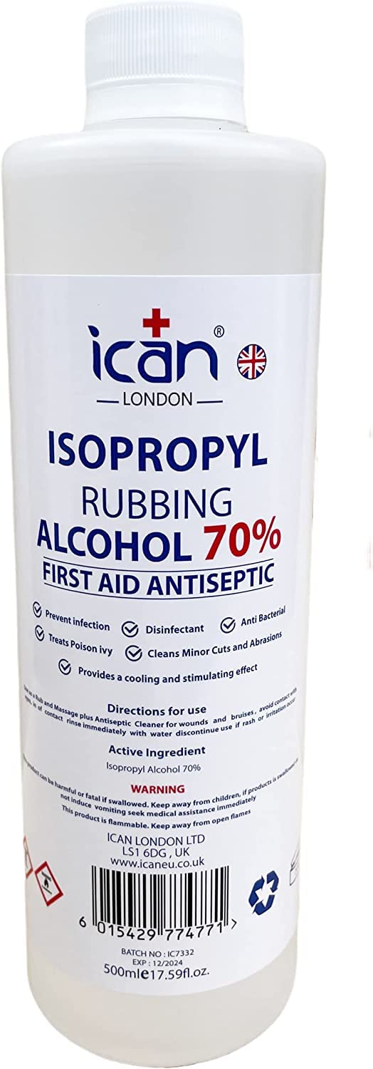 ican london isopropyl rubbing Alcohol 70% First aid Antiseptic 500ml 500 ml (Pack of 1) - BeesActive Australia