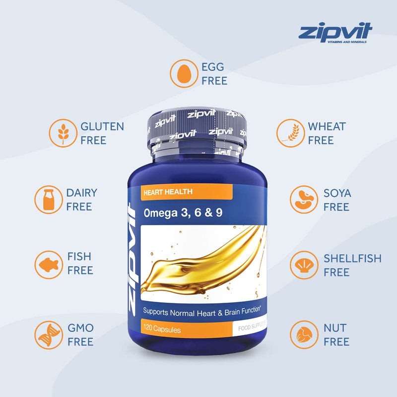 Omega 3 6 & 9 Oil 1000mg, 120 Softgels. Source of Alpha-Linolenic Acid. Supports Maintenance of Normal Blood Cholesterol. Made in UK. - BeesActive Australia