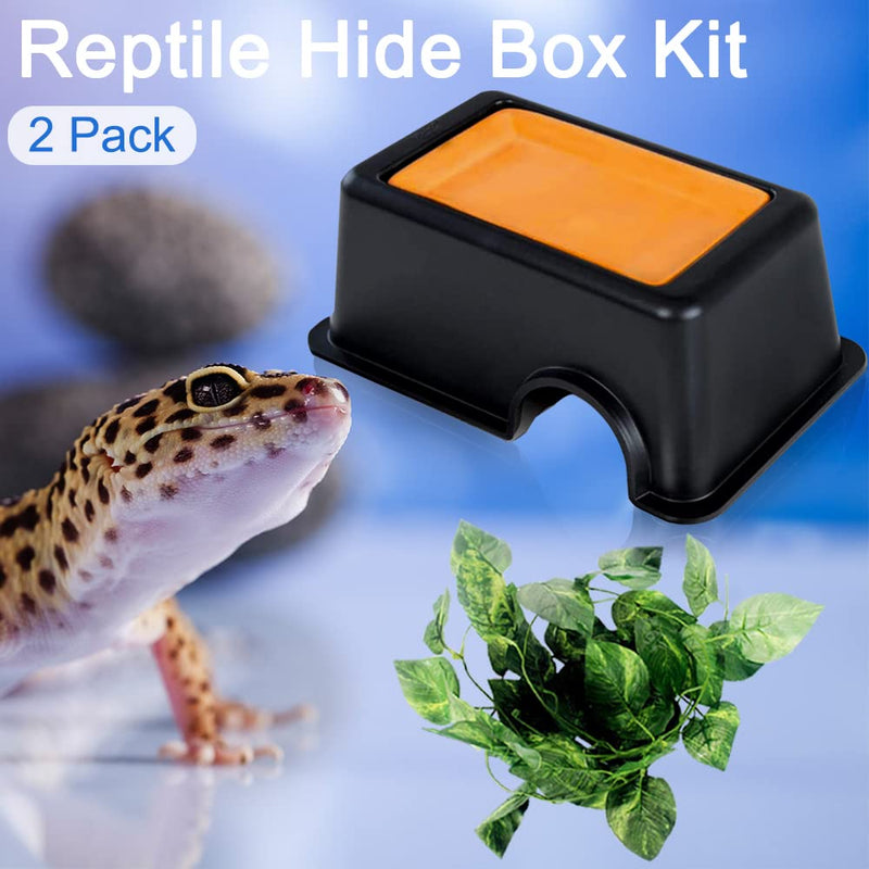 Hamiledyi Reptile Hide Box Gecko Hideout Cave with Sink Humidifier Lizards Hideaway Hut Flexible Leaves Pet Habitat Decor for Snakes Leopard Spiders Turtles Amphibians - BeesActive Australia