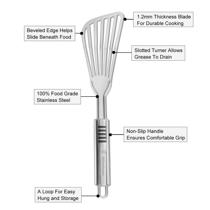 Premium Fish Spatula - Rust-Resistant Stainless Steel, Non-Slip Handle, Ideal for Grilling, Frying, Turning and Flipping Fish, Meat, Eggs, and More - Ergonomic Design for Perfect Results - Set of 2 - BeesActive Australia