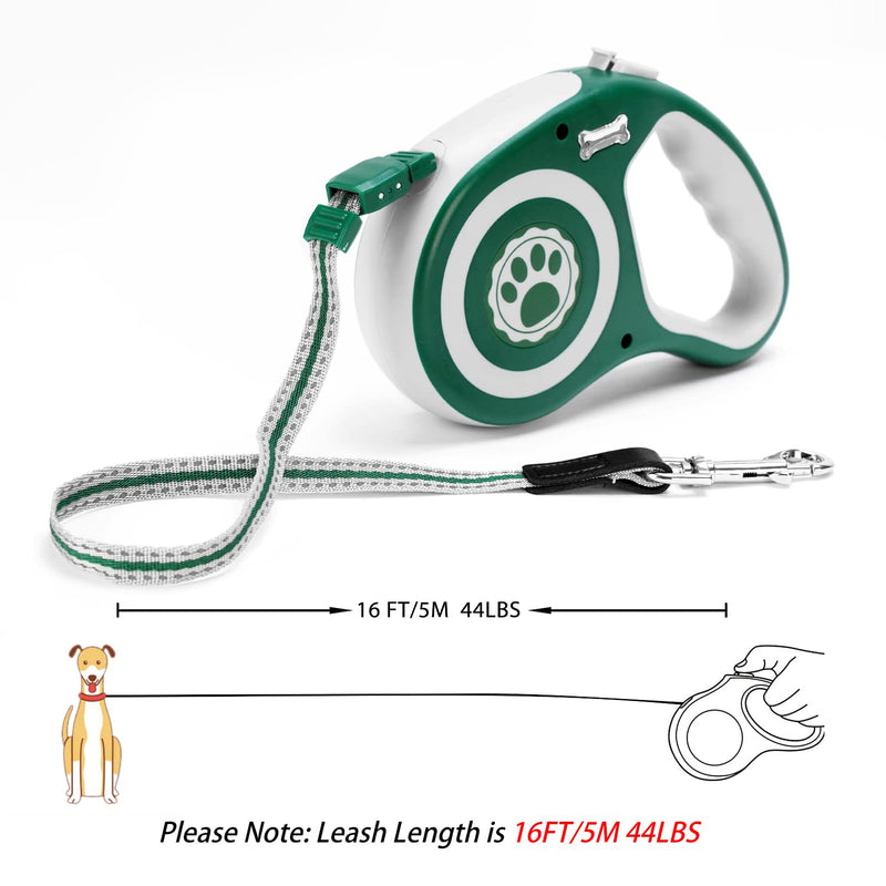 EC.TEAK Retractable Dog Leash, 26FT /16FT Dog Walking Leash for Medium Large Dogs up to 44 lbs/ 77 lbs/110 lbs, One Button Break & Lock, Heavy Duty No Tangle, Large 16 FT(44 lbs) Green - BeesActive Australia