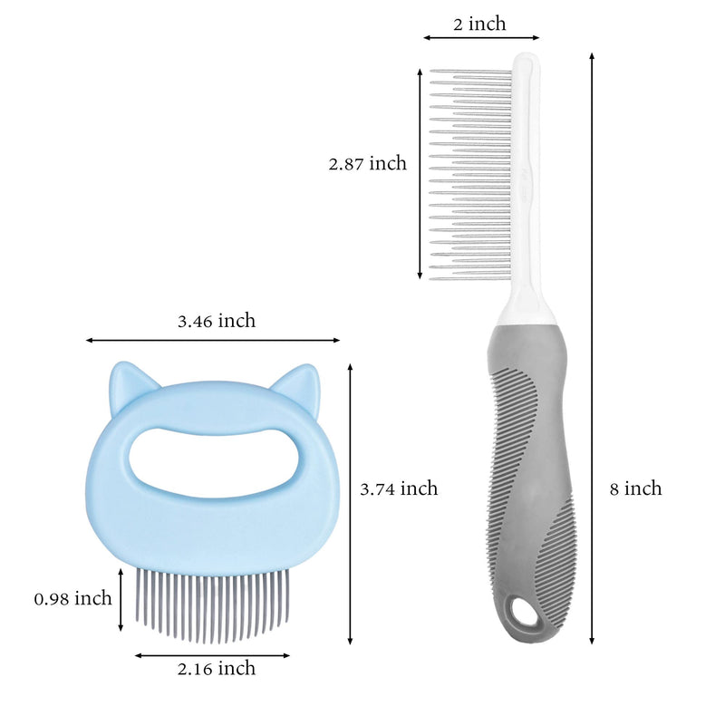 SKYPIA 2 Pcs Dog & Cat Combs For Home Grooming Massage Kit – 2-IN-1 Detangler Brush with Massaging Shell Comb For Long & Curly Hair, Removes Knots, Mats and Tangles Pet Hair Remover Soft Dematting and Deshedding For Dog Puppy Rabbit (Blue) Blue - BeesActive Australia