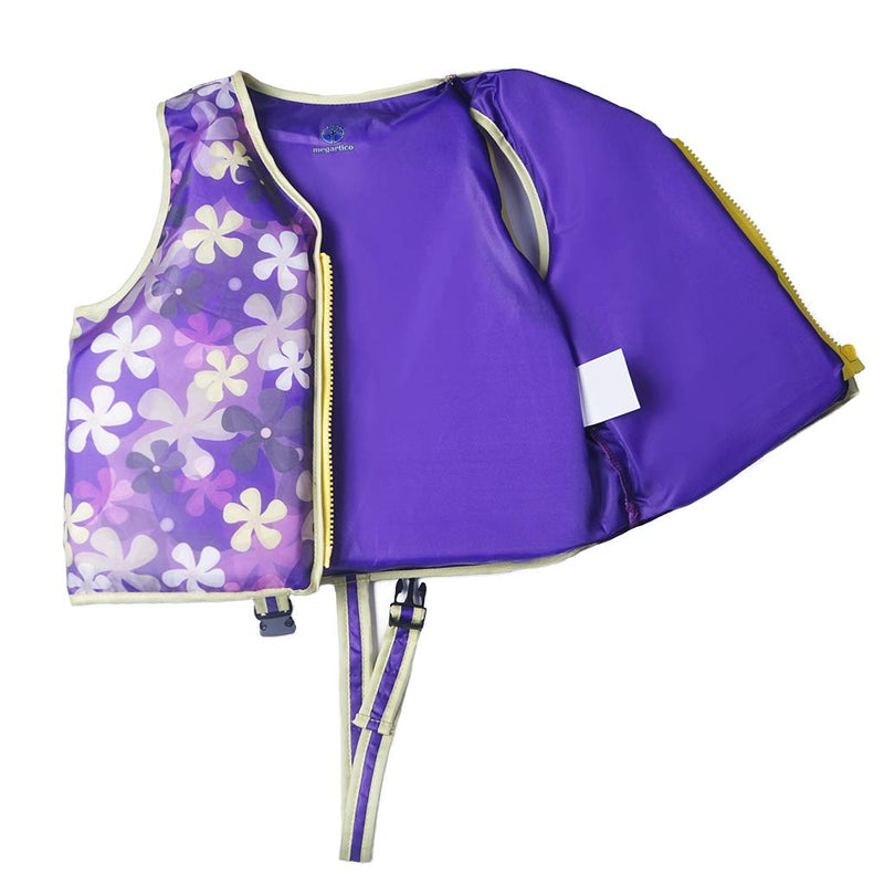 Megartico Swim Float Vest Kids Childrens Swimming Jacket Buoyant Aid (Puppy Dog/Flower Power/Shark/Dorado) New Purple Sakura 2-4 - BeesActive Australia