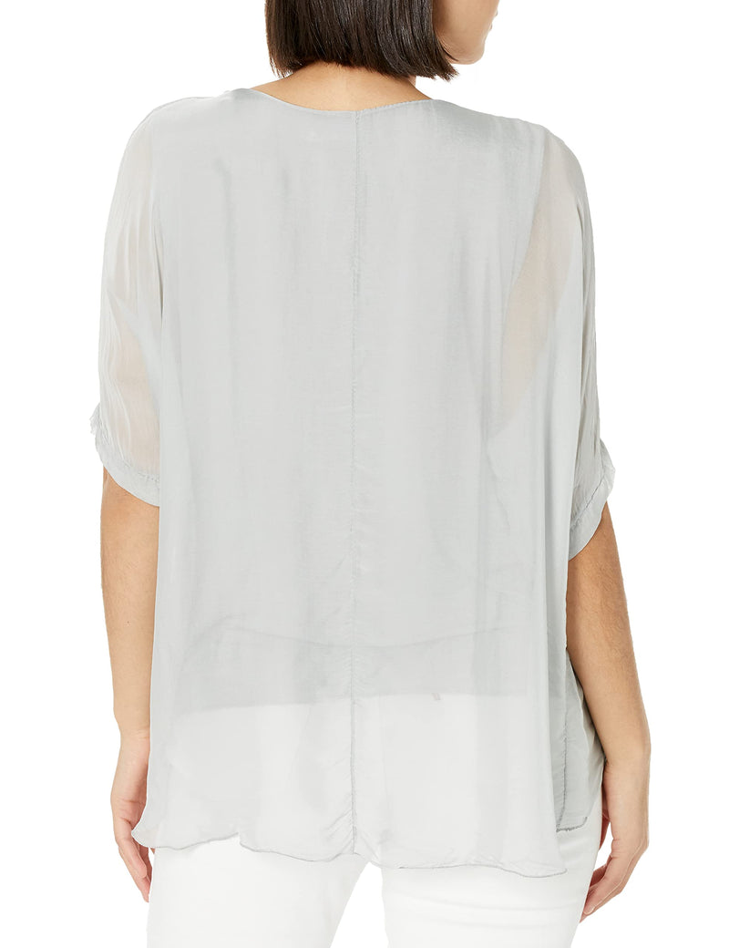 M Made in Italy Women's 3/4 Sleeve Scoop-Neck Tunic Blouse Large Silver - BeesActive Australia