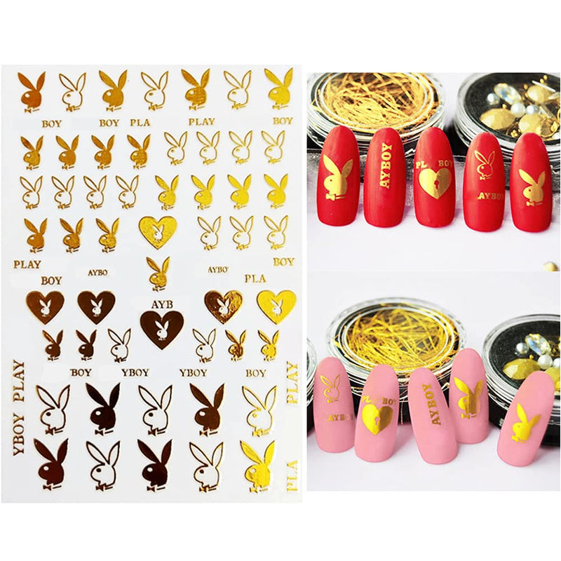 Nail Art Stickers Decal Nail Art Supplies 3D Heart Bunny Nail Decals Self Adhesive DIY Designs Nail Stickers for Women Kids Girls Nail Decoration Luxury Designer Sticker Manicure Decor (8 Sheets) C - BeesActive Australia