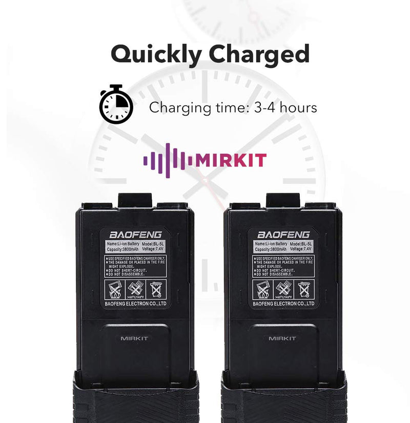 [AUSTRALIA] - 2pc BAOFENG BL-5 3800mAh Extended Batteries Compatible with UV-5R BF-8HP UV-5RX3 RD-5R UV-5RTP UV-5R+, UV-5X3, Rechargeable Extended BAOFENG Accessories Battery by Mirkit Radio 1* BL-8 3800 BLACK 