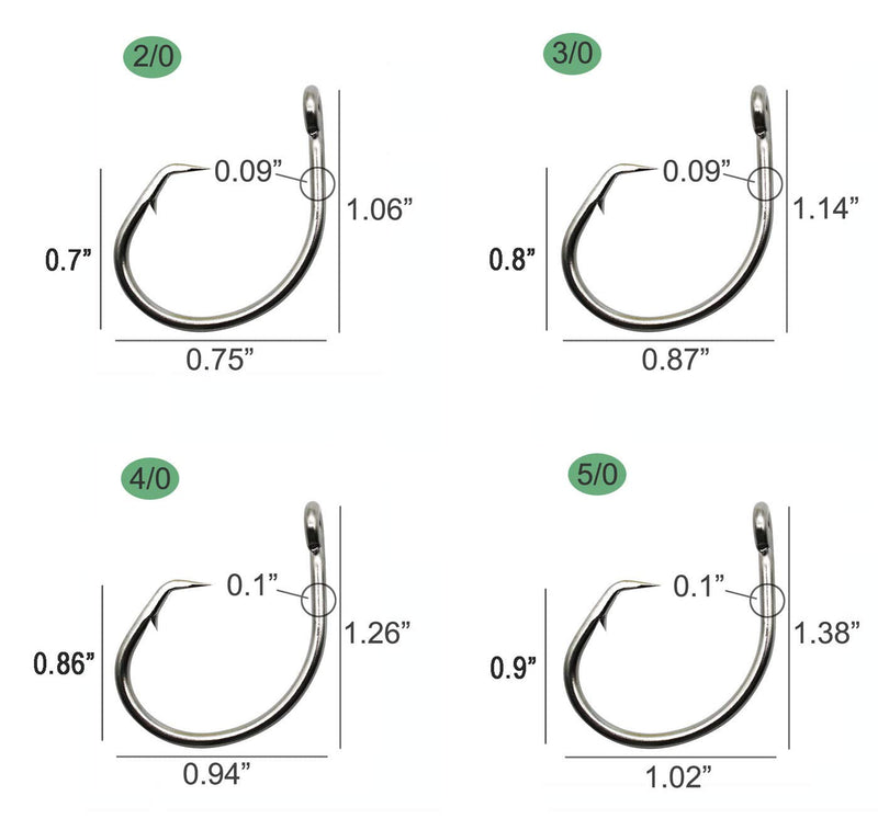 JSHANMEI Fishing Tuna Circle Hooks - 2X Extra Strong Stainless Steel Big Game Saltwater Fishing Hooks for Tuna Catfish Bass Fishing Tackle 12/0 - 25pcs - BeesActive Australia