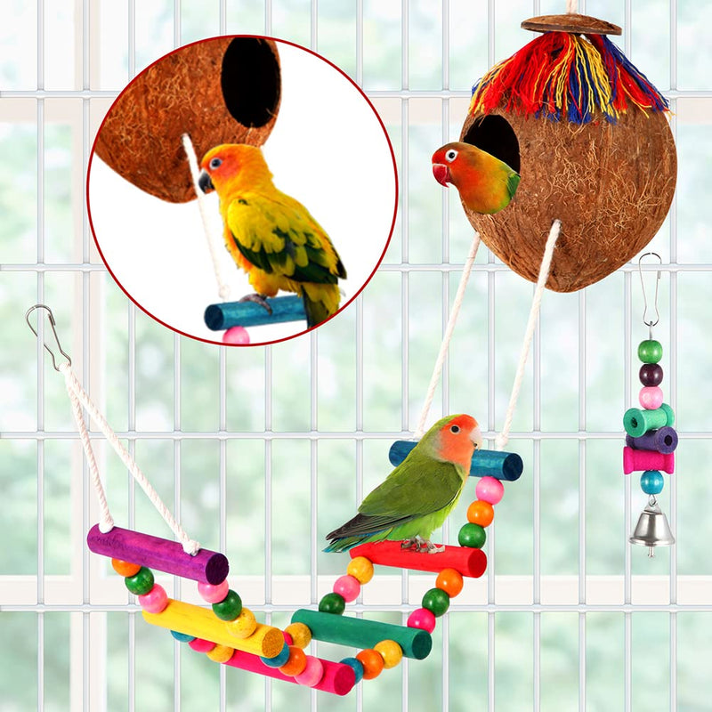Bird Toys 17 Pcs Bird Parakeet Swing Chewing Hanging Toys Climbing Ladder Coconut Bird Cage Toys Suitable for Cockatiels,Conures,Finches,Budgie,Love Birds - BeesActive Australia