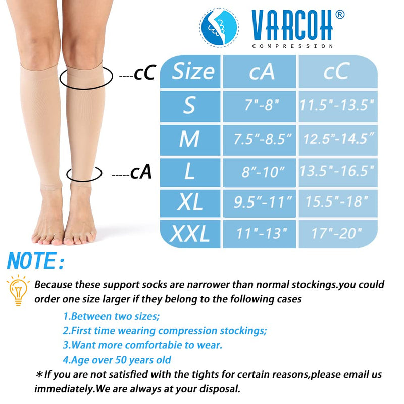 VARCOH Compression Socks For Women & Men,(2 Pairs)Calf Compression Sleeves 20-30mm Hg Firm Support Graduated Varicose Veins Hosiery,Indicated for swelling, pregnancy, recovery, exercise, cycling XX-Large Beige - BeesActive Australia