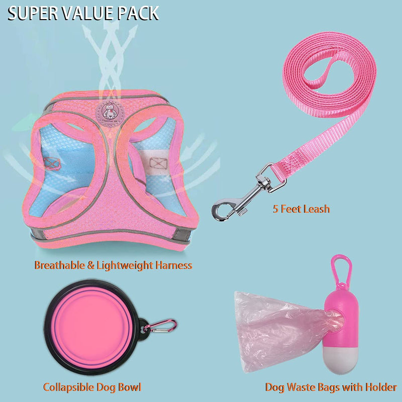 LMOBXEVL Dog Harness,Puppy Harness and Leash Set for Walking Escape Proof,Comfortable Air Mesh Dog Vest Harness with Reflective Strip, Step-in Outdoor Pet Vest for Dog Breeds XX-Small (Pack of 1) Pink/Blue - BeesActive Australia