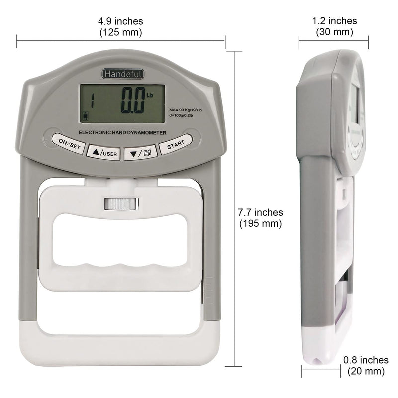 Handeful Digital Hand Dynamometer Grip Strength Measurement Meter Auto Capturing Electronic Hand Grip Power 198Lbs / 90Kgs Gray - BeesActive Australia