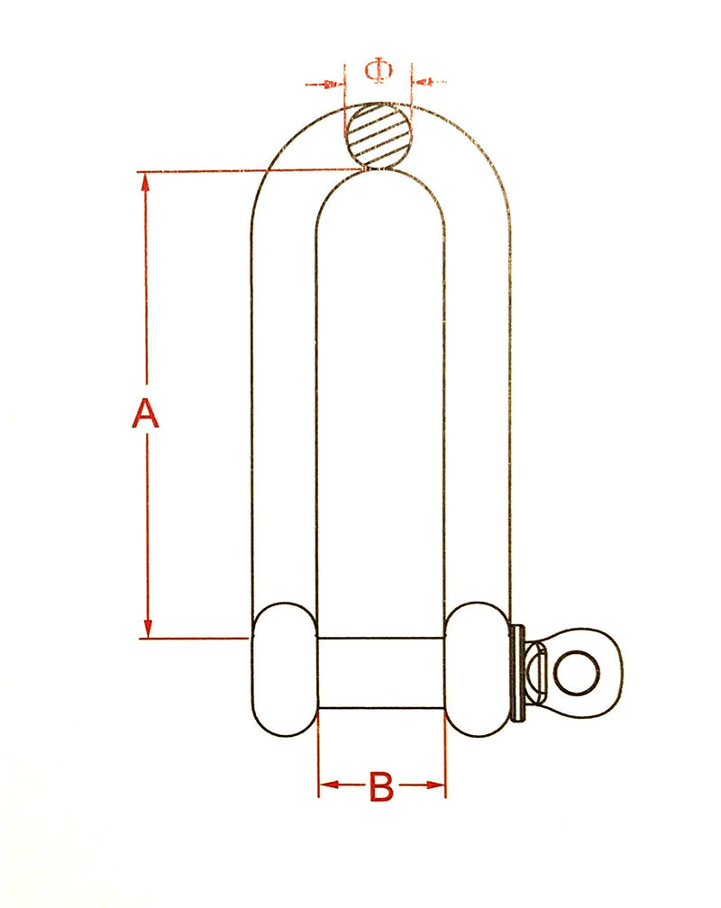 [AUSTRALIA] - Stainless Steel 316 Long D Shackle 1/4" (6mm) Marine Grade Dee 