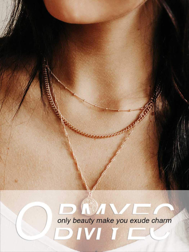 Obmyec Fashion Bar Necklaces Gold Beaded Choker Pendant Layered Neck Link Chain Long Sequins Necklace Chain Dainty Adjustable Necklace Jewelry for Women and Girls - BeesActive Australia