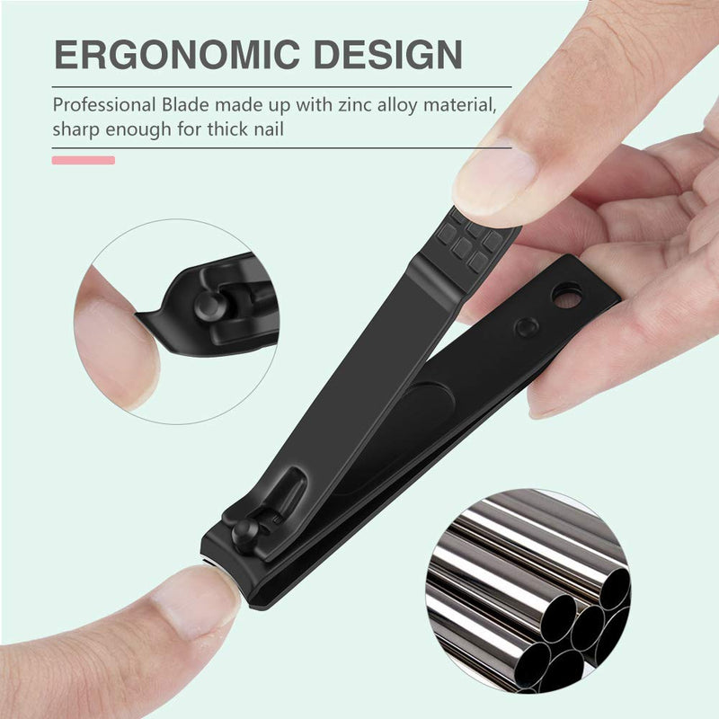 Nail Clipper Set of 4 Black Matte Stainless Steel,Toenails Clippers Nail File Sharp,Nail Cutter &slant edg Toenail Clipper with Leather Case Suitable for Gifts - BeesActive Australia