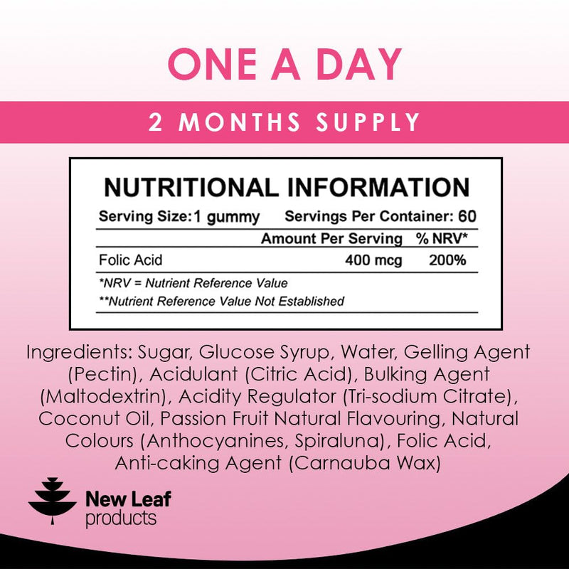Folic Acid Pregnancy Gummies High Strength Folate Vitamins - Chewable Folic Acid Vegan Prenatal Vitamins for Women 400mcg, Vitamin B9 Prenatal Conception - Pregnancy Supplements, Real Fruit Juice Strawberry - BeesActive Australia