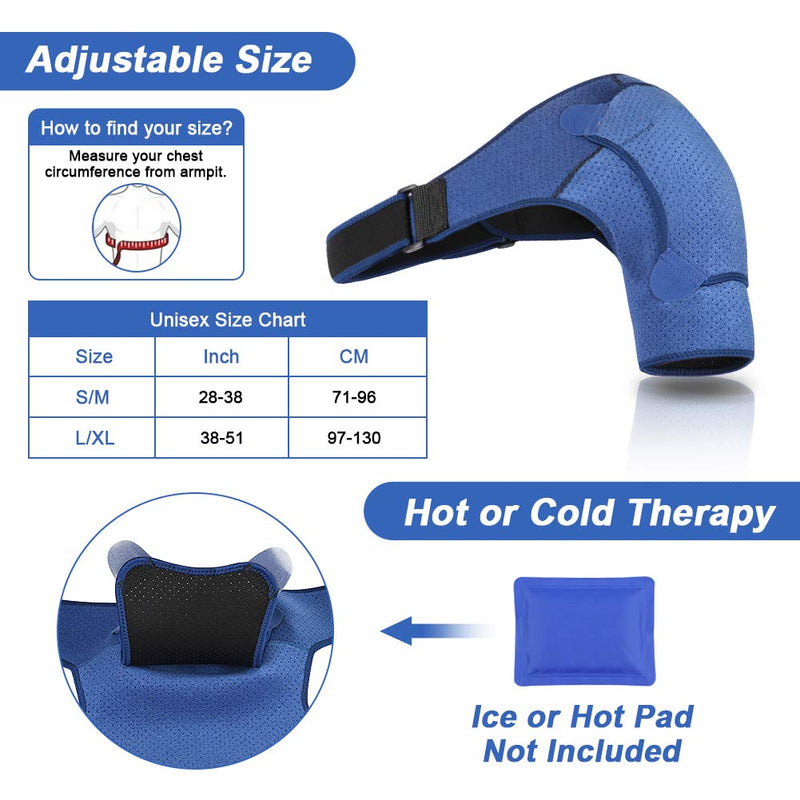 Haofy Shoulder Support for Men Women, Adjustable Shoulder Brace Neoprene Rotator Cuff Support Strap for Dislocated AC Joint, Bursitis, Frozen Shoulder, Shoulder Compression Sleeve for Left and Right L blue - BeesActive Australia