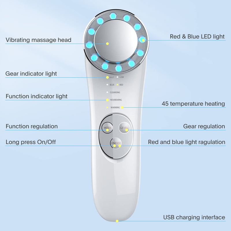 Facial Massager, Skin Care Tools 7 in 1 High Frequency Facial Machine, Skin Care Galvanic Facial Machine Off-white - BeesActive Australia