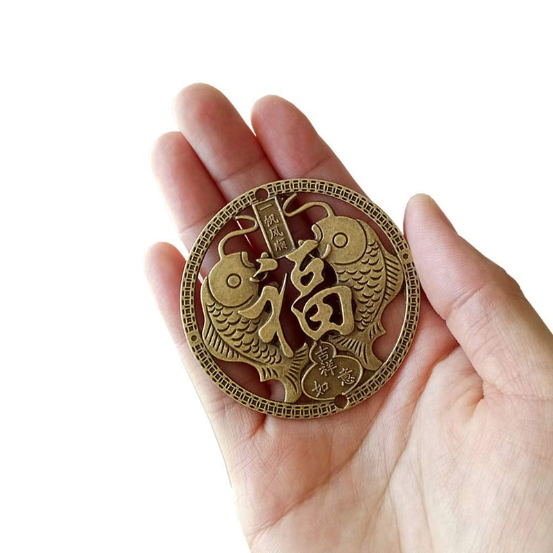 3pcs 2.4" Chinese Fortune Coins - Feng Shui Coins Double Fish W Fu Meaning: Luck -Good Luck,Fortune Success - BeesActive Australia