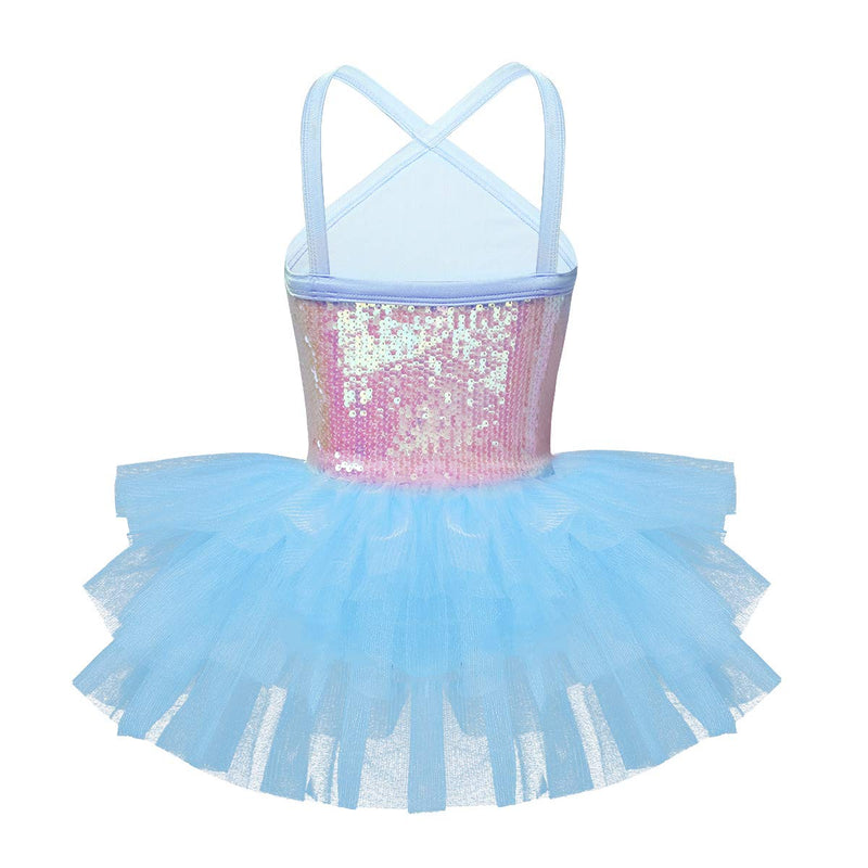 [AUSTRALIA] - Alvivi Girls Kids Sequined Halter Ballet Tutu Dress Leotard Skirt Ballerina Dance wear Costumes 7-8 Sky Blue 