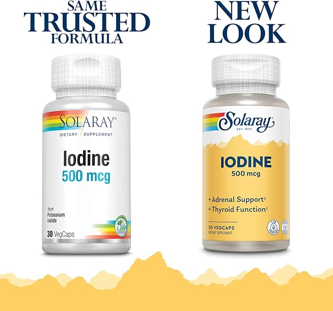 Solaray, Iodine derived from potassium iodide, 500 μg x 30 capsules, 500 mcg x 30 cap, Potassium Iodide, vegetable capsules [directly shipped overseas] - BeesActive Australia