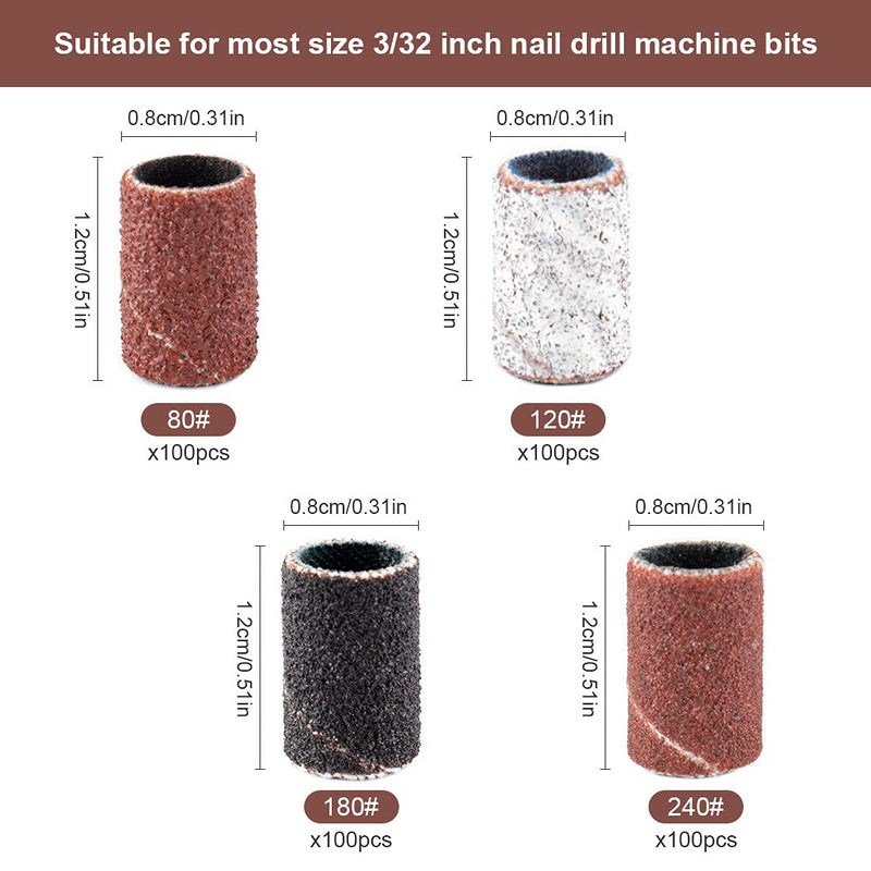 242 Pieces Professional Sanding Bands for Nail Drill 240 Pieces 3 Color Coarse Fine Grit Efile Sand Set 80#120#180#240#,2 Pieces 3/32 Inch Nail Drill Bits for Manicures and Pedicures - BeesActive Australia