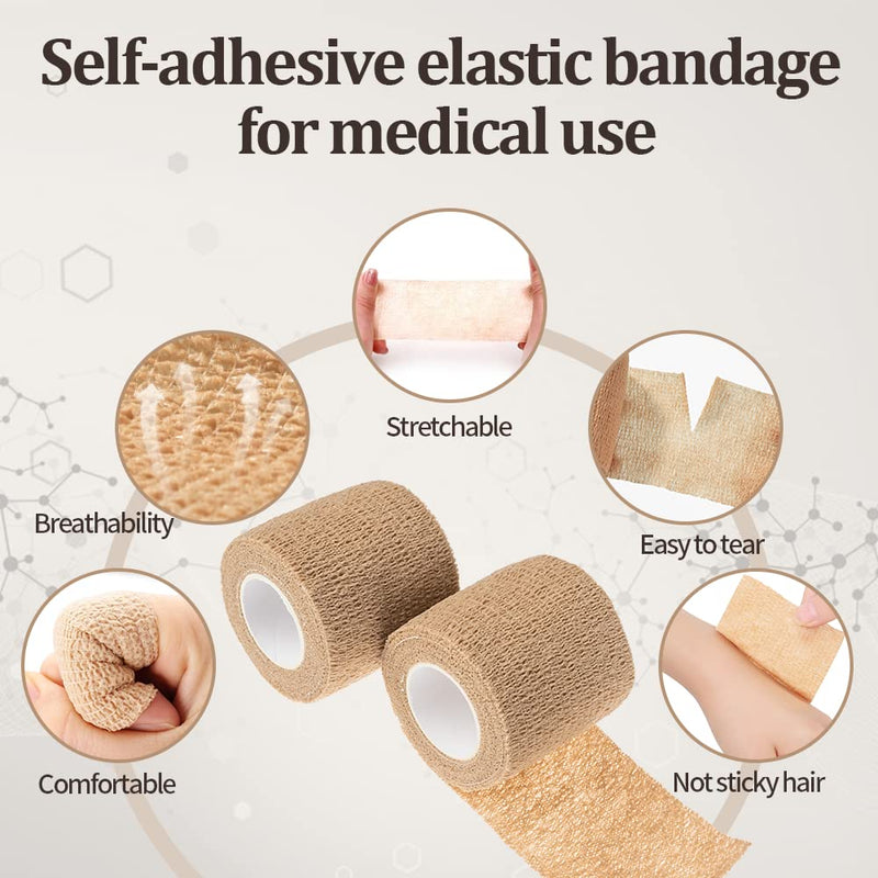 Self Adhesive Bandage Medical Tape Elastic Bandages Flexible Breathable First Aid Nonwoven Roll Stretching Exercise, Ankle Sprains and Swelling,Sports 2" x 5 Yards,12 Pack - BeesActive Australia