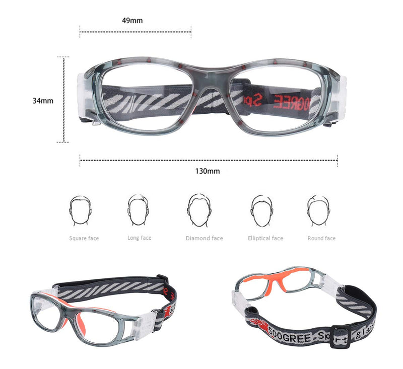 Kids Sports Glasses Basketball Football Safe Training Goggles Anti Fog 7-12 Gray Frame Orange Pad - BeesActive Australia