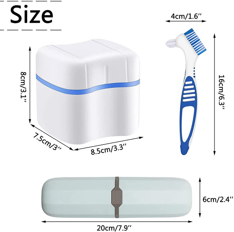 Denture Case Set, LONTOM 2 Denture Bath Cups 2 Denture Cleaner Brushes 2 Portable Toothbrush Box, Strainer Basket Retainers Denture Care Bath Box for Dentures, Braces, Mouth Guard Traveling (Random) - BeesActive Australia