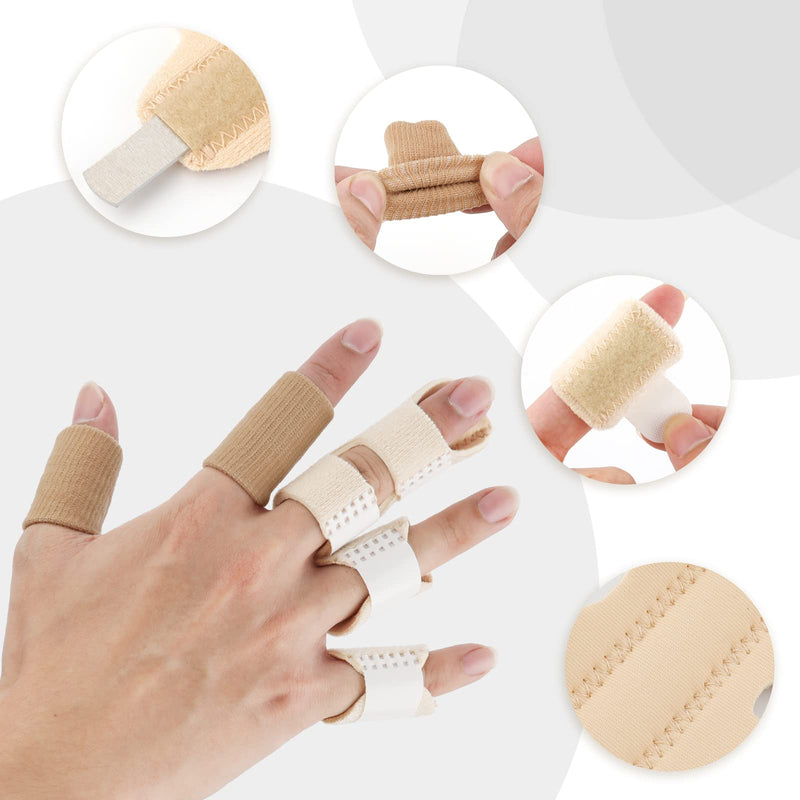 AIEX 4pcs Trigger Finger Splints and 5pcs Finger Sleeves, 2 Sizes Pain Relief Finger Stabilizer Brace Finger Straightener Immobilization Splint for Broken Sprained Swollen Fingers (Skin Color) - BeesActive Australia