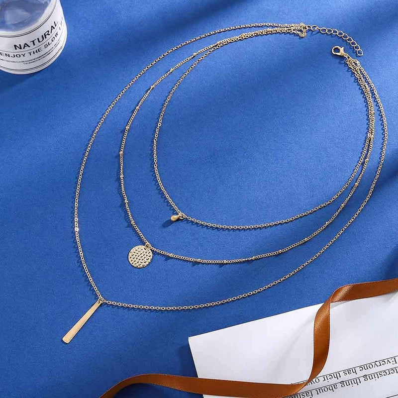 Obmyec Fashion Bar Necklaces Gold Beaded Choker Pendant Layered Neck Link Chain Long Sequins Necklace Chain Dainty Adjustable Necklace Jewelry for Women and Girls - BeesActive Australia