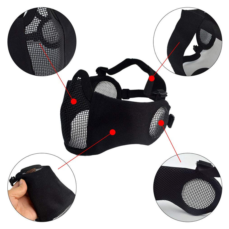 [AUSTRALIA] - Topbuti Airsoft Mask Black Foldable Tactical Airsoft Mesh Mask with Ear Protection Half Face Lower Mask for Youth Adults Men Women 