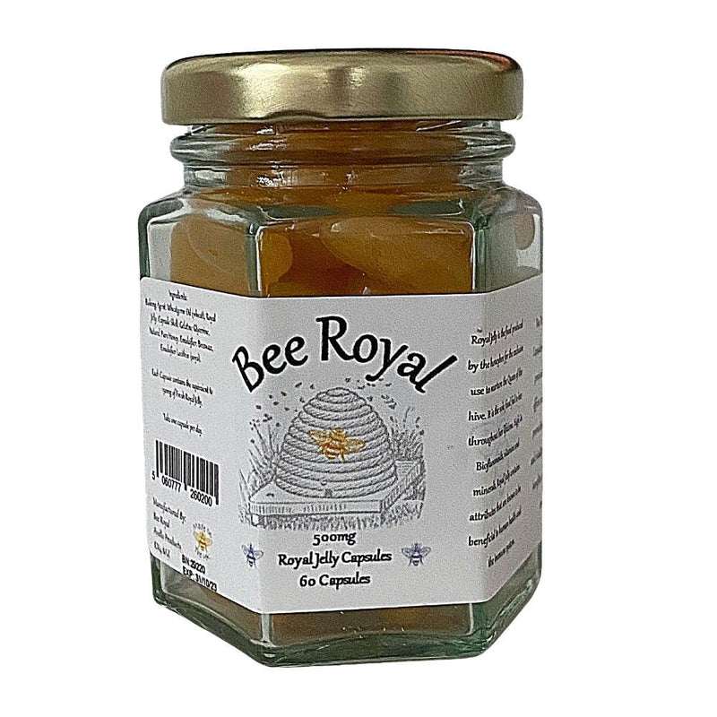 Bee Royal - 60 Royal Jelly Capsules of 500mg 100% Fresh Queen's Jelly NOT Freeze Dried Extract - Supports Immune System, Fertility, Energy Management, Reduces Tiredness & Fatigue (500mg / 60 caps) 60 Count (Pack of 1) - BeesActive Australia