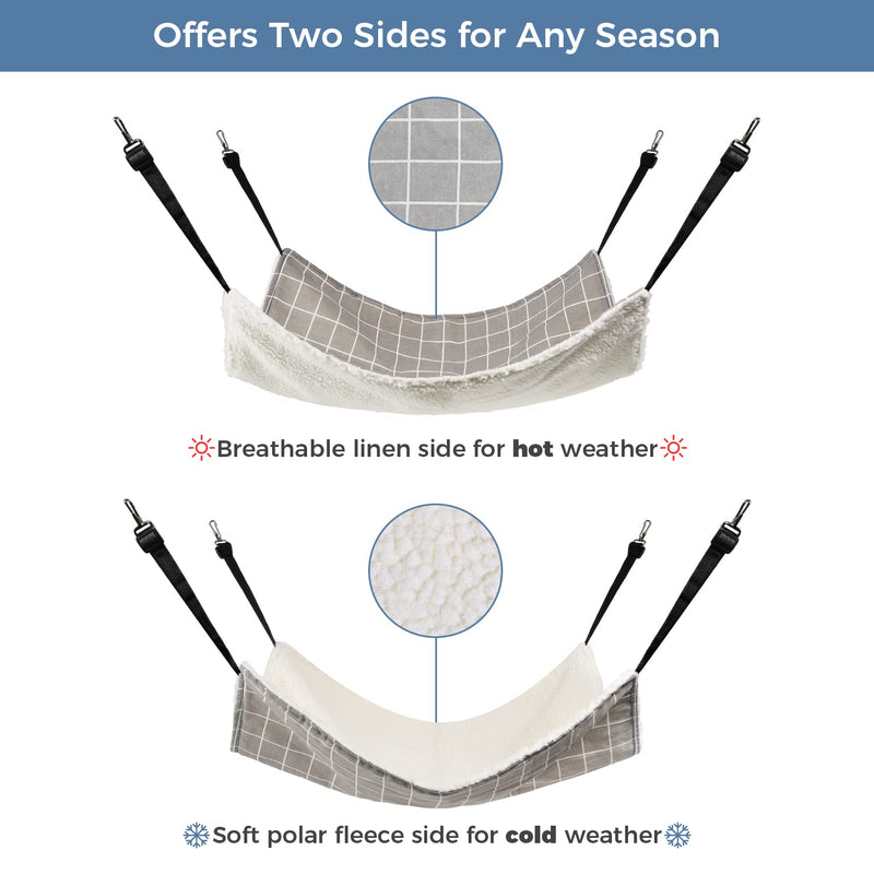 ComSaf Reversible Cat Hammock, Breathable Pet Cage Hammock with Adjustable Straps and Metal Hooks, Double-Sided Hanging Pet Hammock Bed for Cats, Ferret, Puppy, Other Small Animals, 22 x 19 inch Grey - BeesActive Australia