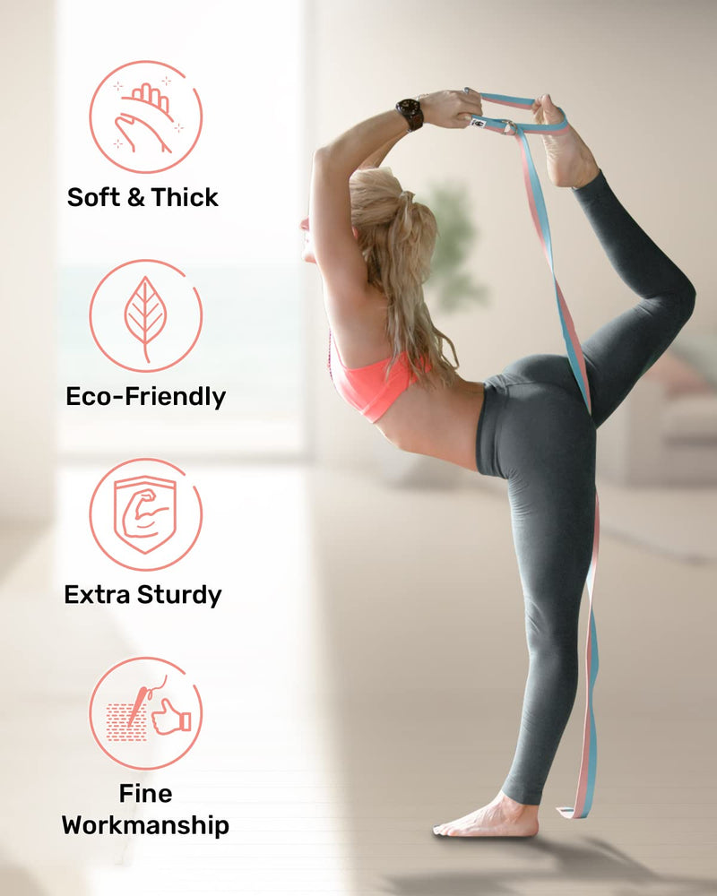 Tumaz Yoga Strap/Stretch Bands [15+ Colors, 6/8/10 Feet Options] with Extra Safe Adjustable D-Ring Buckle, Durable and Comfy Delicate Texture - Best for Daily Stretching, Physical Therapy, Fitness 6 Feet 01. Candy - BeesActive Australia