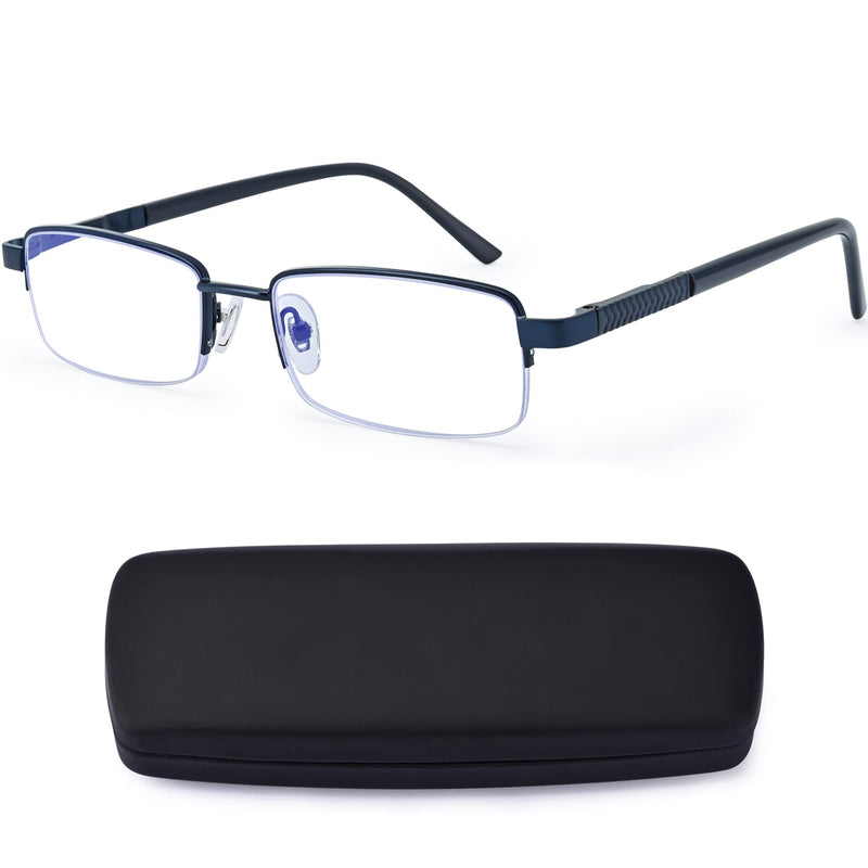 Madison Avenue Metal Half Frame Blue Light Blocking Reading Glasses for Men Spring Hinge 0.0 x - BeesActive Australia