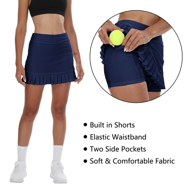 Women Tennis Skirt Golf Skirts with Pockets Shorts Workout Sports Skort, Suitable for Golf, Skater, Exercising, Navy Blue, XL - BeesActive Australia