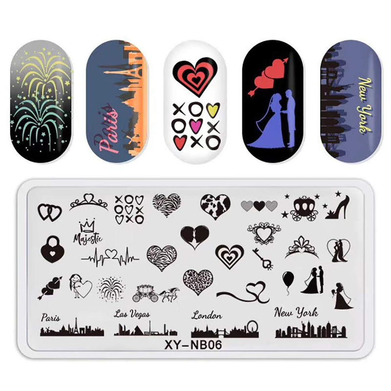 WOKOTO 6Pcs Nail Art Stamping Plates Set Valentine's Day Cat Butterfly Design Stainless Steel Nail Image Polish Template Kit Manicure Stencils Tools KIT1 - BeesActive Australia