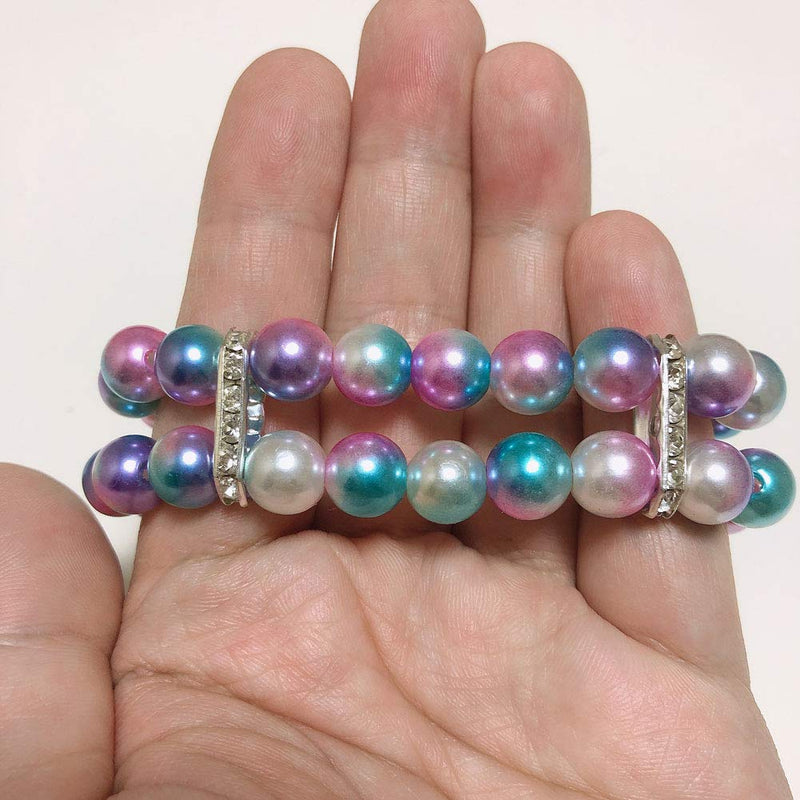 PETFAVORITES 2 Row Pearls Dog Necklace Jewelry with Bling Rhinestones for Pets Cats Small Dogs Girl Female Puppy Chihuahua Yorkie Wedding Clothes Costume Outfits Accessories, Ombre Purple, Elastic Neck Size: 12" - BeesActive Australia
